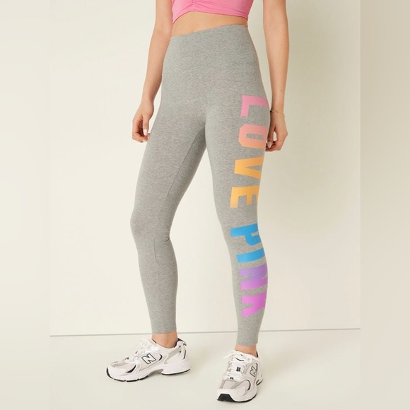 VS Pink Dreamy Pink Short Sleeve Henley Tee & Grey Gradient Rainbow Leggings SET - Picture 4 of 12